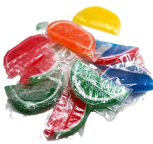 DM Sweets Assorted Wrapped Fruit Gel Slices - 1 lb of Orange Watermelon Cherry Blue Raspberry Lemon Lime Fresh Sugar Sanded Candy, Red