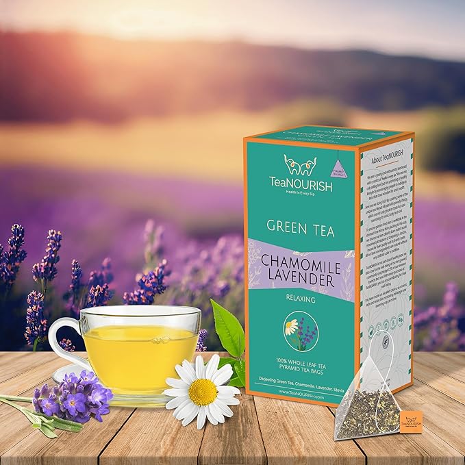 TeaNOURISH Chamomile Lavender Green Tea | 20 Count Pyramid Tea Bags | Whole Leaf Tea | Calming & Relaxing Chamomile Sleep Tea | Bedtime Tea | 100% NATURAL INFUSION