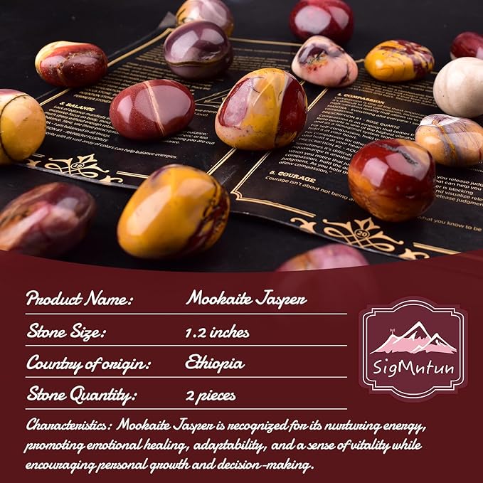 Polished Mookaite Jasper Crystal Stones - 2 Pcs of 1.2" Worry Stone for Anxiety, Pocket Palm Stone Super Large Handpicked Natural Tumbled Gemstones for Meditation, Reiki, Chakra Healing, Home Decor