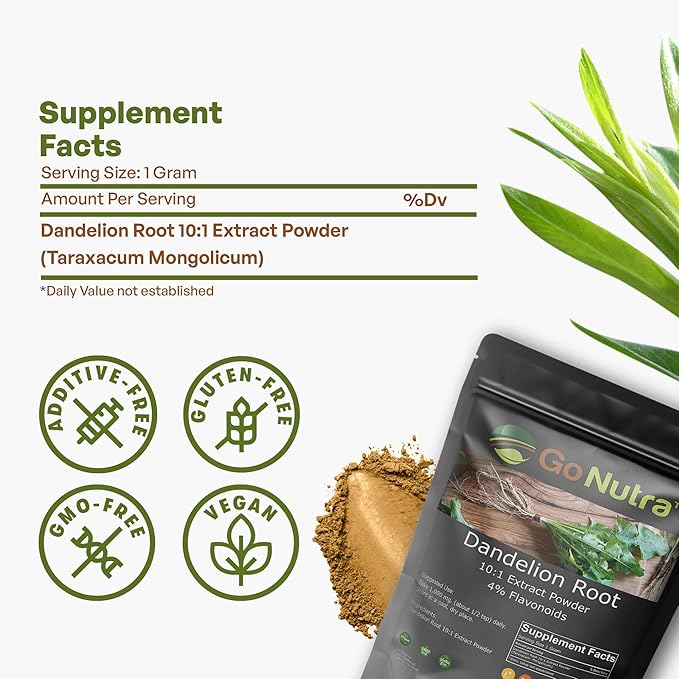 Go Nutra Dandelion Root Powder for Tea, Coffee & Beverages | Concentrated 10:1 Dandelion Root Extract Powder, Caffeine Free | Antioxidants, Digestion & Immune System | Non-GMO, Vegan | 16 oz (1 lb)