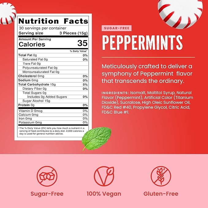 Cambie Sugar Free Mints, 1 lb of Sugar Free Hard Candy, Individually Wrapped Peppermints with a Refreshing & Sweet Mint Flavor, Packaged Fresh in a Resealable Pouch