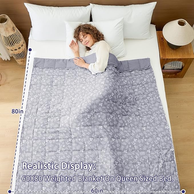 25 lbs Weighted Blanket Queen Size for Adults (60”x 80”, Dove Grey) Cooling Heavy Blanket for Sleeping Perfect for 240-260 lbs, Winter Thick Breathable Blanket with Premium Glass Bead
