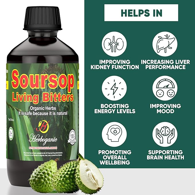 Herboganic Sousop Living Bitters for overall Health and wellness | Pack of 5 | 16 Oz