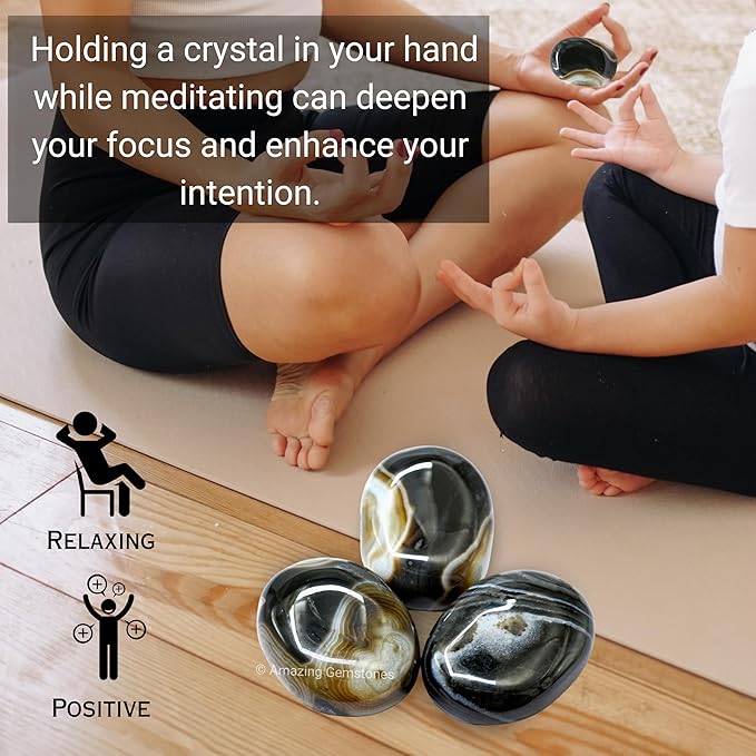 Amazing Gemstone Black Onyx Crystals and Healing Stones - Large Palm Stone Crystals Piedra - Crystal for Good Luck, Balanced Positive Energy, Meditation - Unique Stocking Stuffers and Birthday Gifts