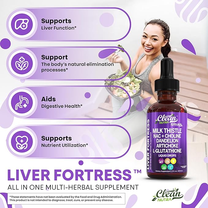 Clean Nutraceuticals Milk Thistle NAC Liver Cleanse Detox & Repair Supplement Liver Support Liquid Drops with Dandelion Extract, Artichoke, Chanca Piedra, Choline, L-Glutathione, Burdock, Schisandra