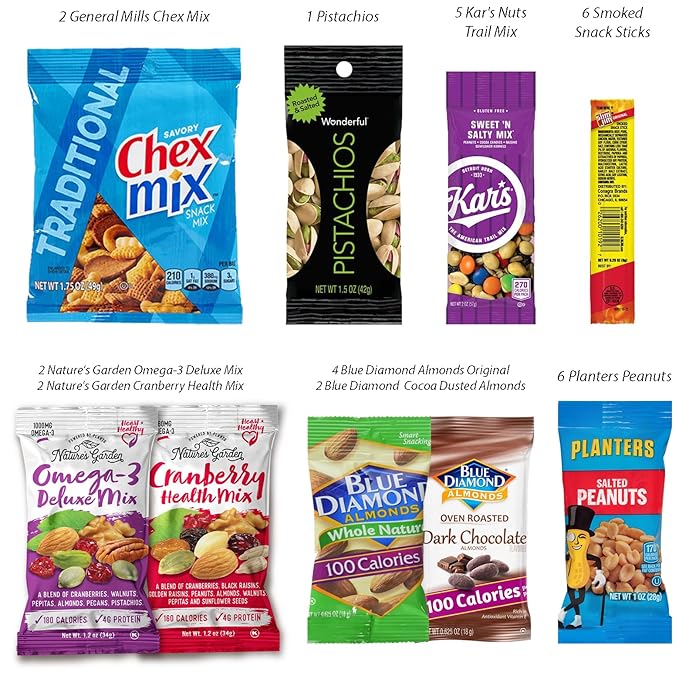 Foxy Fane 30 count Care Package - Premium Holiday, Christmas & New Year Gift Snack Box with Variety of Nuts, Jerky & Snacks - Low Carb, Healthy, High in Protein Treats (Variety Pack of 30 Snacks)