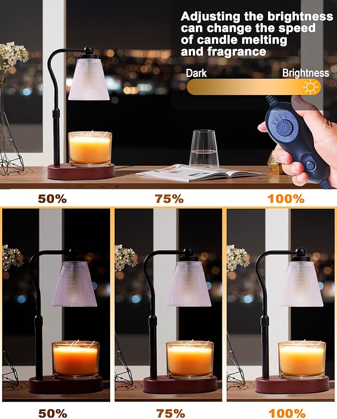 Candle Warmer Lamp with Timer, Dimmer, Adjustable Height, 2 Replacement Bulbs, Electric Candle Warmer for Jar Candles, Decorative Candle Lamps (Clear)