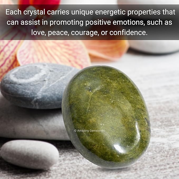 Amazing Gemstone Vesuvianite Crystals and Healing Stones - Large Palm Stone Crystals Piedra - Crystal for Good Luck, Balanced Positive Energy, Meditation - Unique Stocking Stuffers, Gifts for Women