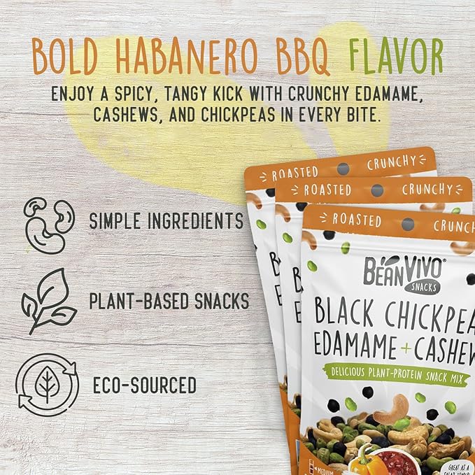 BeanVIVO Healthy Snacks for Adults & Kids with 7g Protein & 5g Fiber per Serving with Dried Edamame, Roasted Cashew and Chickpeas - Vegan & Gluten Free - Keto Friendly & Non-GMO - 3-Pack (4.5 oz Each Pouch)