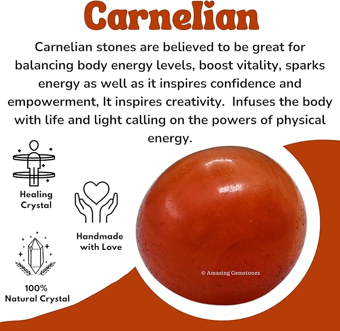 Amazing Gemstone Carnelian Crystals and Healing Stones Tumbled - 1 oz Carnelian Stone Gem Stones, Natural Healing Stones for Energy Balance, Stress Relief - Premium Polished Gems Rocks for Meditation