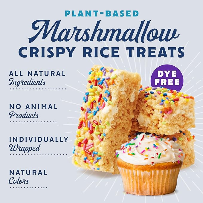 GoodMallow Vegan Rice Crispy Treats Individually Wrapped Box of 8, Kosher Vegan Snacks, Gluten Free Dairy Free Snacks for Kids & Adults - Healthy Sweets Made with Gourmet Marshmallows (Birthday Cake)