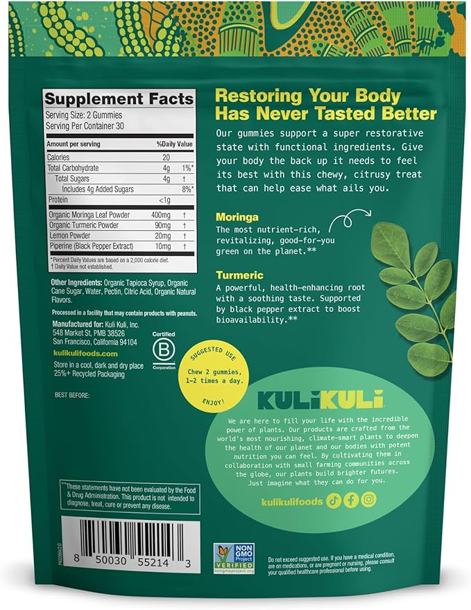 Kuli Kuli Super Energy Gummies - Energy Supplements with Moringa, Caffeine-Free Natural Energy Booster - 60 Non-GMO, Gluten-Free Moringa Gummies