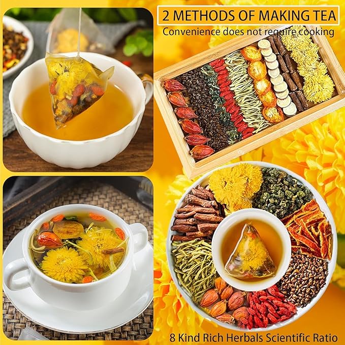 Goji Berry Chrysanthemum Tea, Kidney & Liver Detox Tea, Dandelion Wolfberry Chinese Chrysanthemunn Cassia Seed Tea Bags with Eight Herbal Ingredients (2Box/30 Bags)