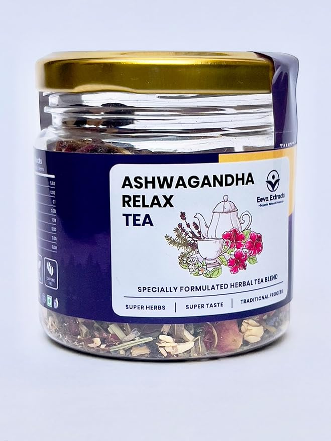 Eeva Extracts - Ashwagandha Relax Herbal Tea – Stress Support & Calm Blend | Natural Caffeine-Free Herbal Infusion | 25 gm