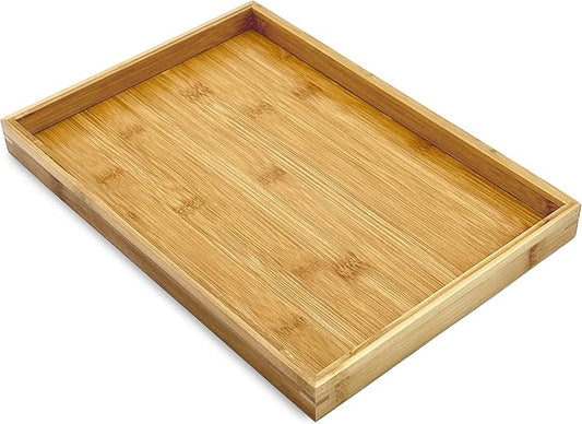Bam & Boo Natural Bamboo Serving Tray Modern Rectangular (Bamboo, 13” x 9" x 1.2") for Food, Drinks, Decor, Vanity in Home, Kitchen, Bathroom, Coffee Table, Bed
