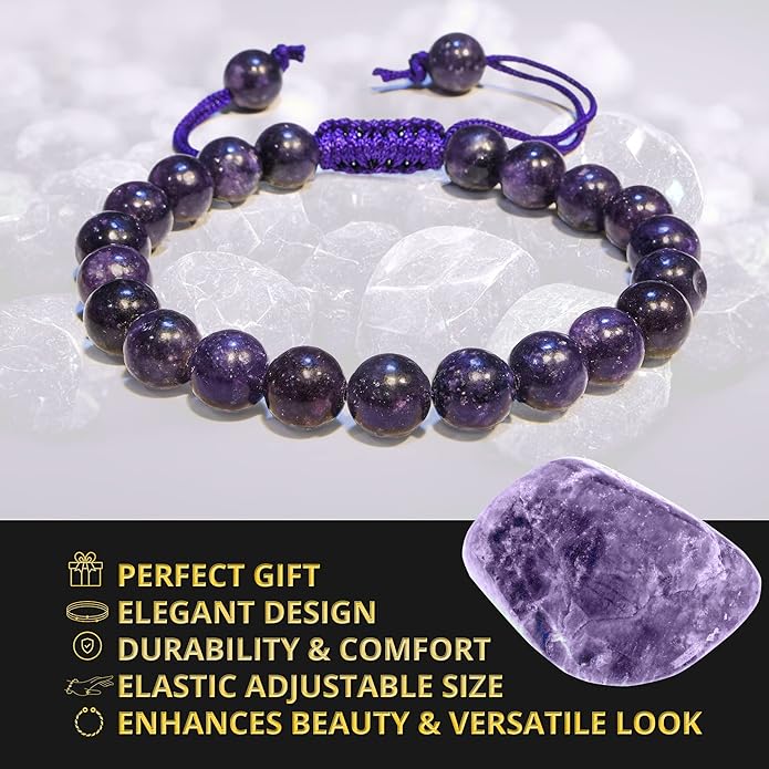 Energy Protection Crystal Handmade Adjustable Bead Bracelet Perfect for Men, Women’s Gift - Gemstone Healing Stretch Bracelet Pulsera Para Hombre Mujer Stocking Stuffer