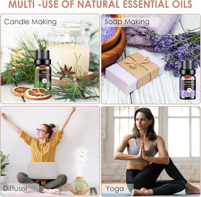 Essential Oils Set - 26x5ml Pure Aromatherapy Essential Oils Kit for Diffuser, Massage, Skin & Hair Care, Candle Making - Lavender, Tea Tree, Eucalyptus, Sandalwood, Peppermint, Rosemary, Lemongrass