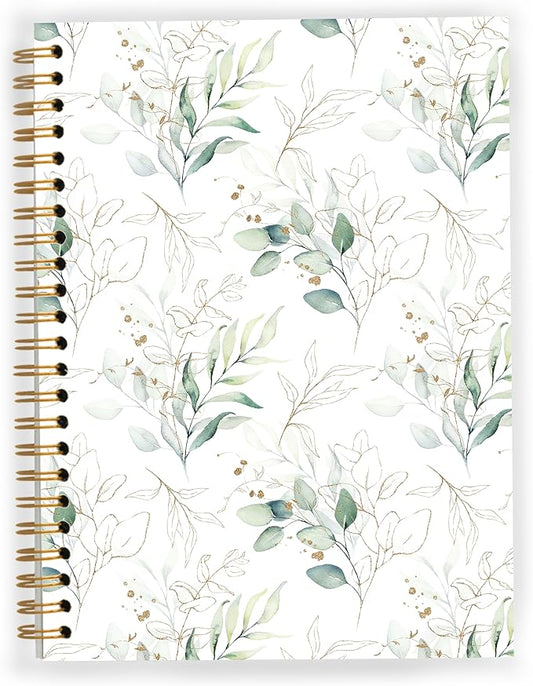 Green Floral Notebook, Eucalyptus Leaves Botanical Spiral Notebook 5.5x8.3, Aesthetic Journal for Women, Green Office Supplies, Flowers Floral Spiral Journal