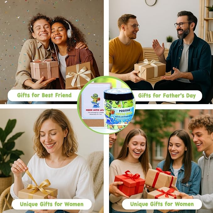 Positive Turtle Jar – 60 Daily Affirmation Cards with Standee | Cute Desk Decor & Encouragement Gift for Women, Coworkers, Teens, Friends | Emotional Support Jar, Just Because, Self Care Idea