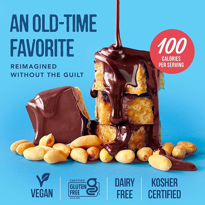 For Noshers Only - Peanut Butter Bites - Kosher Dairy Free Vegan Gluten Free Chocolate Peanut Butter Crispy Rice Treats - Vegan Dessert, Sweet Snack Packs - Individually Wrapped Snacks (Box of 8)