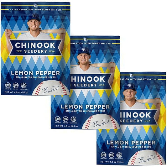 Chinook Seedery Roasted Jumbo Sunflower Seeds - Keto Snack - Best For Snack Packs - Gluten Free, Non-GMO Sunflower Seeds Snacks - Flavored 4 oz (Pack of 3) - Lemon Pepper Flavor
