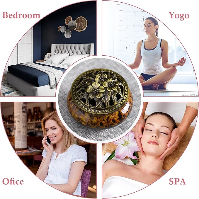 Ceramic Incense Burner with Lid, Bowl Burner， Cone Incense Burner, Ceramic Censer Suitable for Incense/Cone/Coil/Sticks, There are 30 Incense Cones+ Metal Incense Holder+Fireproof Cotton Inside.