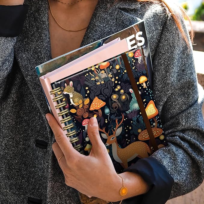 Cute Spiral Notebook, Journal for Women, Hardcover Spiral Journal, 5.5 x 8.3 Inches, 120 Pages,100gsm Paper, for Gifts Nurse Teacher Women Office Supplies(Cute Mushroom deer)