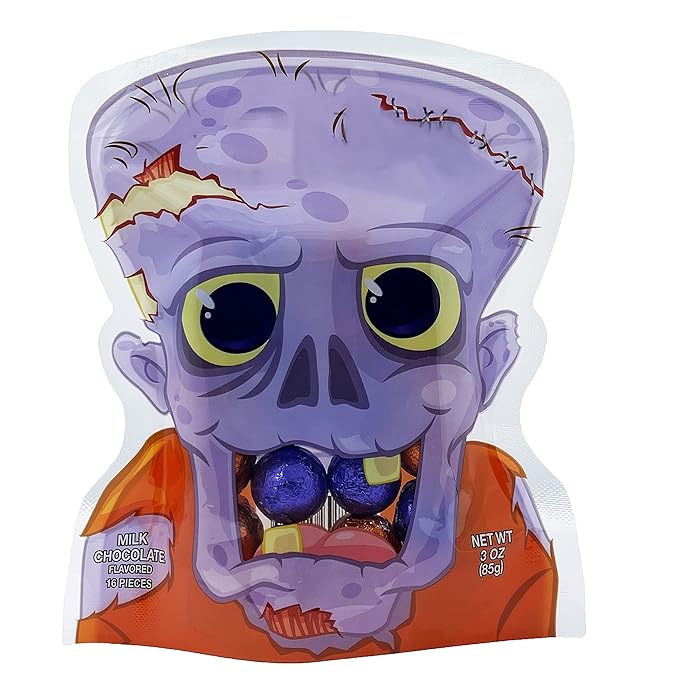Fruidles Halloween Party Pals Big Milk Chocolate, Holiday Treats, Chocolaty 'n Smooth, Individually Wrapped, Kosher Certified - Zombie Monster Chocolate, Single)