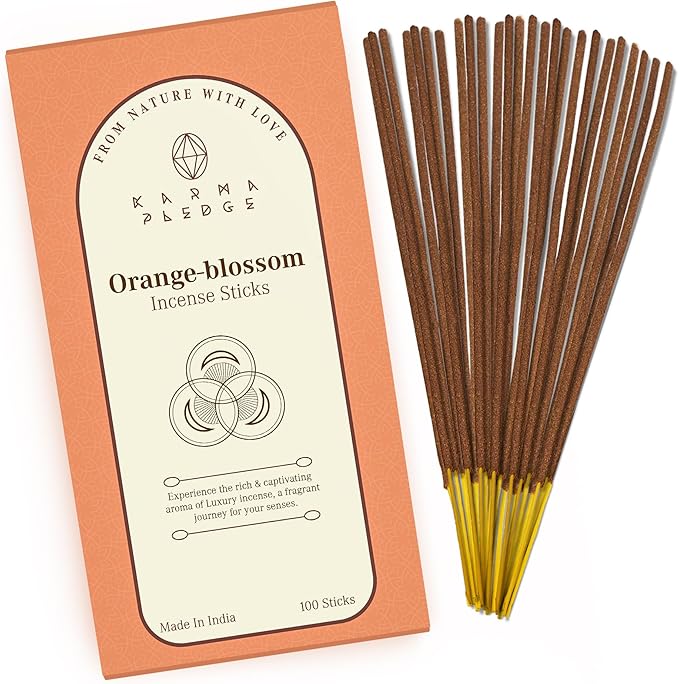 Orange Blossom Incense Sticks, Organic Hand Dipped 100 Sticks with Natural Herbs & Aromatic Ingredients, Burn Time 45 to 60 Minutes, Incense for Positivity, Meditation, Relaxation, Spiritual Gift