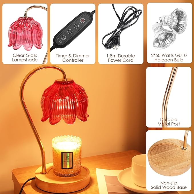 Flower Candle Warmer Lamp with Timer & Dimmer - Fits All Jar Scented Candles - Valentine's & Mother's Day Gift for Women，Wife