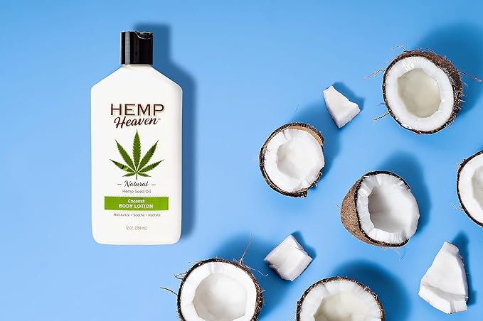 Hemp Heaven Lotion - Moisturizing Body Lotion with Natural Hemp Seed Oil & Coconut Bliss Scent, 12 oz, Paraben-Free Hemp Lotion for Women & Men, Made in USA, Soothes & Nourishes