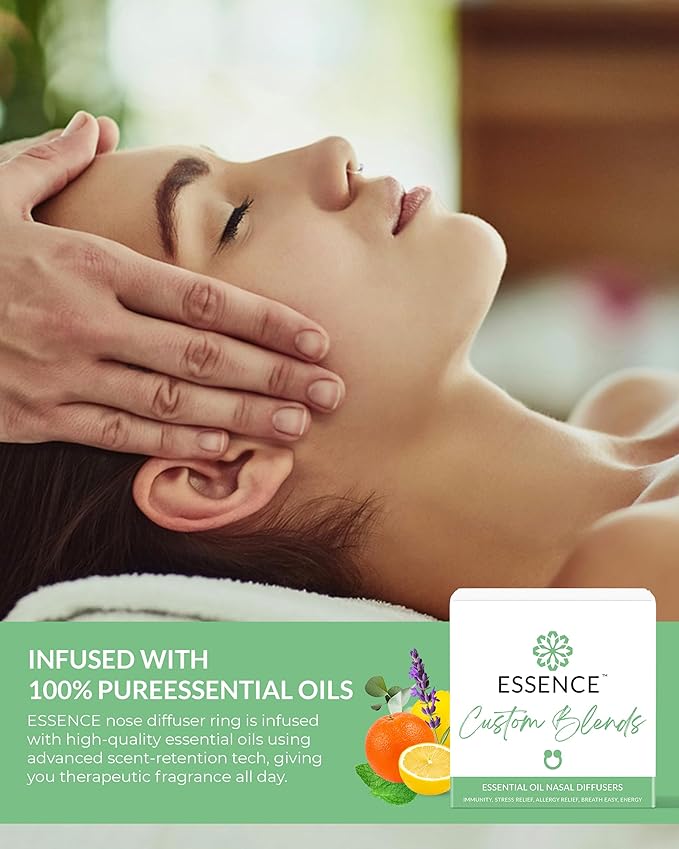Essence Nasal Diffuser Custom Blends Bundle – Essential Oil Silicone Nose Rings for Energy, Immunity, Stress & Allergy Relief – Wearable Aromatherapy for Daily Wellness & Relaxation