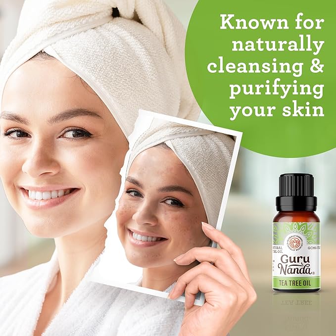 GuruNanda Tea Tree Essential Oil (0.5 Fl Oz) - 100% Pure, Natural and Undiluted Essential Oil for Diffusers - Perfect for Aromatherapy, Massages & DIY Recipes - Helps in Skin and Hair Care