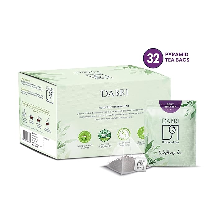 Dabri Daily Belly Wellness Tea Bags 32pcs | Great for Bloating | Relief from Constipation and indigestion | Relief from acidityand gastric problems (32 pyramid bags)