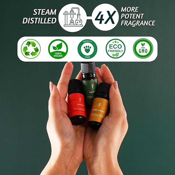 Folkulture Christmas Fragrance Oils for Diffuser as Gifts | Set of 6 Christmas Essential Oils Set for Diffusers for Home | Peppermint, Candy, Apple Tart, Cranberry, Vanilla (Christmas Magic)