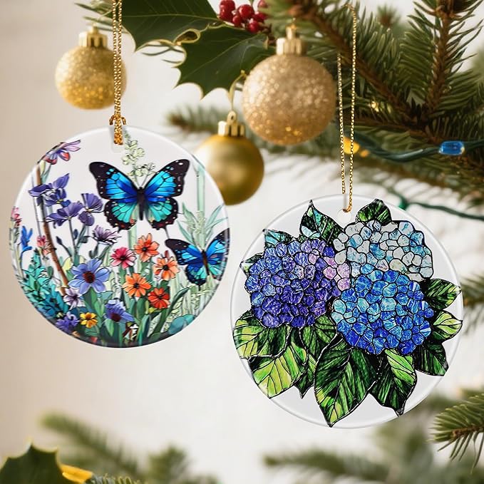 Blue Hydrangea Ornaments, Christmas Ornaments: Christmas Tree Decorations, Holiday Decor, Stocking Stuffers, Gift Ideas, Xmas Gift, Garden Gifts & Gifts for Flower Lover