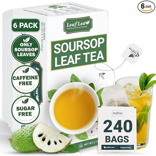 LeafLea 240 Premium Soursop Leaf Tea Bags, 100% Dried Soursop Graviola Leaves with a Smooth, Earthy Flavor, Hoja Guanabana Leaf Herbal Tea Bags for Natural Digestion Support, No Caffeine, Sugar-Free