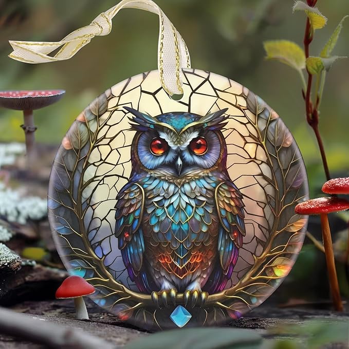 3.5 Inch Ceramic Owl Christmas Ornament - Hanging Owl Decor for Christmas Tree, Gifts & Holiday Presents