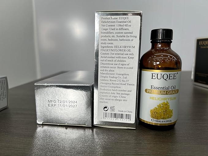 EUQEE Helichrysum Essential Oil 4 oz/118 ml Large Bottle Premium Helichrysum Oil with Glass Dropper - Great for Diffusers, Humidifier, Candle & Soap Making