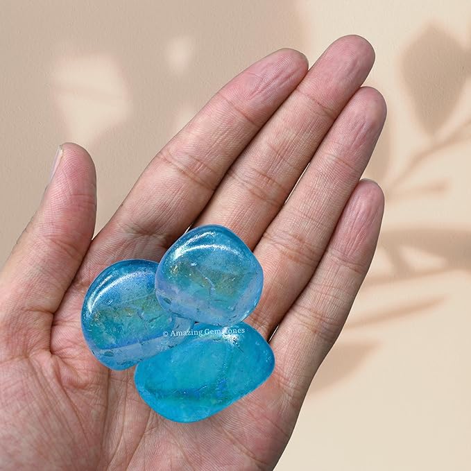 Amazing Gemstone Aqua Aura Quartz Crystals and Healing Stones Tumbled - 1000+ Carats, Healing Stones for Energy Balance, Stress Relief - Premium Polished Gems Rocks for Meditation and Wellness