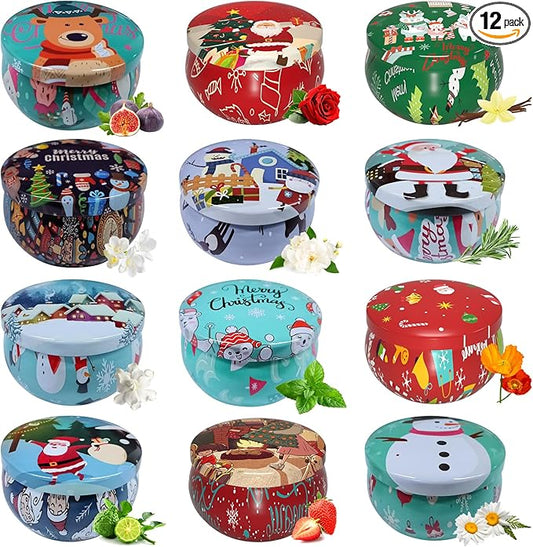 Christmas Candles Gifts Set for Women, Primevolve Scented Candles for 12 Bulk Home Aromatherapy, Strongly Fragrance Long Lasting Portable Travel Tin for Spa Bath Yoga