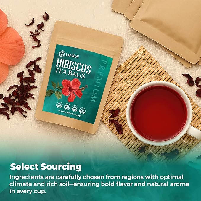 Lavitali, Hibiscus Tea Bags | 120 bags, 100% Pure Herbal Tea | Caffeine-Free, Antioxidant-Rich, Eco-Friendly Filter Bags | Daily Natural Botanical, Hot or Iced Floral Infusion