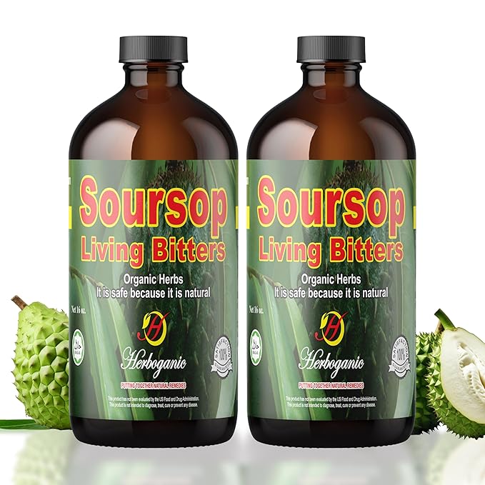 Herboganic Soursop Living Bitters for overall Health and wellness | Pack of 2 | 16 Oz