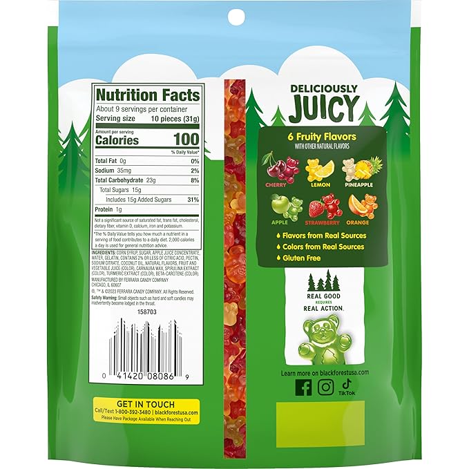 Black Forest Gummy, Bears, Fruit Flavor, Deliciously Juicy, Made with Real Fruit Juice, 10 oz (Pack of 2)