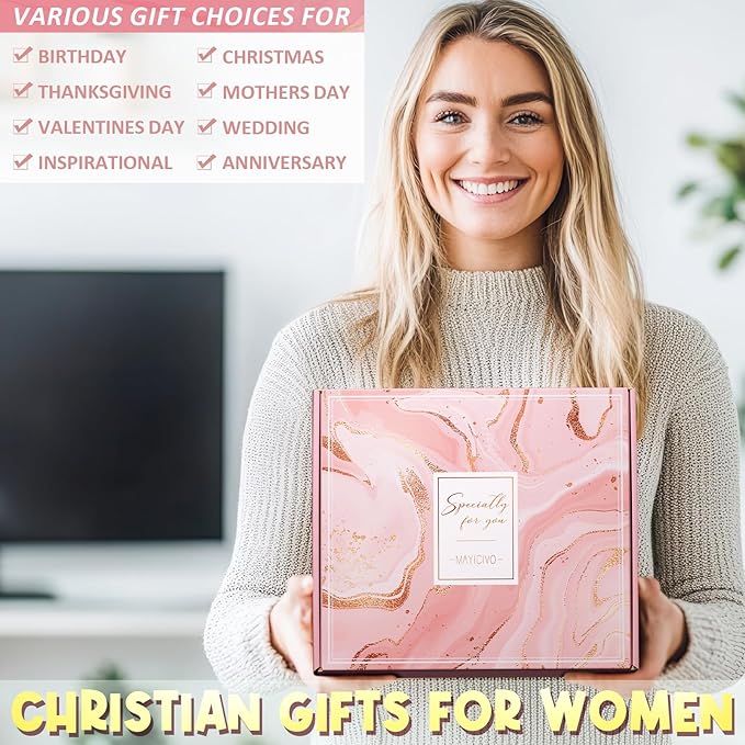 Christian Gifts for Women Faith Inspirational Religious Gift Basket, Catholic Spiritual Gift Unique Christmas Birthday Gifts for Women Mom Sister Best Friends Grandma Wife Coworker w/Canvas Tote Bag