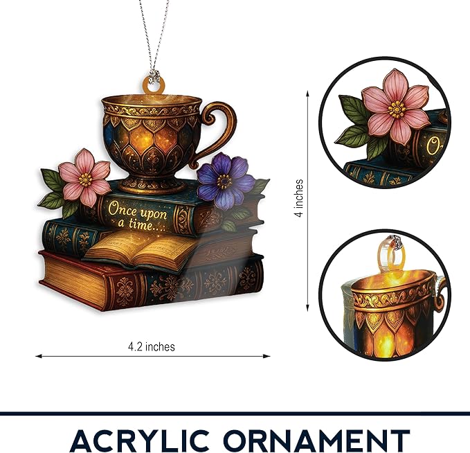 Book ornament - Book-lover gifts for women | Teacher | Librarian - Book ornaments for christmas tree - Christmas ornament 2025 - White elephant gifts - Xmas Tree Funny Decoration, Exchange