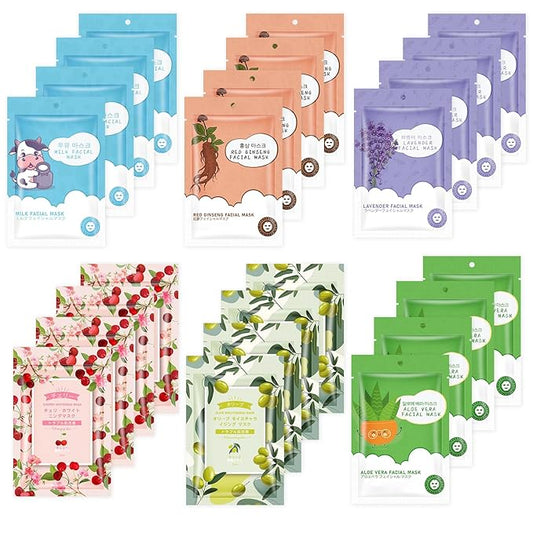 24 Pack Sheets Face Masks Skincare for All Skin Types, Hydrating Face Masks Suitable for Sensitive Skin, Moisturizing Bulk Facial Mask for Women Skin Care, Facial Mask Gifts for Spa