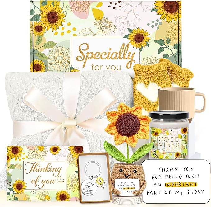 Gossby Gift Basket for Women - Happy Birthday Gift Set for Her, Mom, Sister, Friend, Coworker, Teacher - Get Well Soon, Thinking of You Sunflower Care Package - Thank You for Being an Important Part