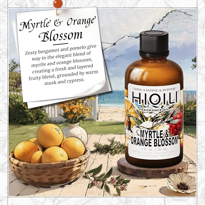 HIQILI Myrtle & Orange Blossom Fragrance Oil for Diffuser, Inspired by D.or Tera-Bella, Candle & Soap Making, Long-Lasting Citrus Floral Scent - 1 Fl Oz