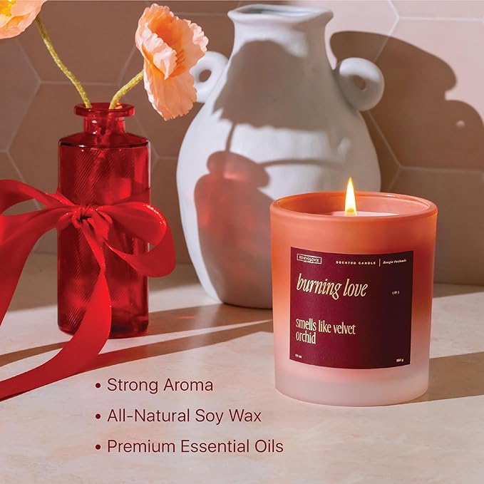 Benevolence LA Burning Love Scented Candles | 10 oz, 40-50 Hour Burn, Love Candle for Women | Romantic Gifts for Women and Men | Gift for Husband, Wife, Girlfriend | Spring Candles - Velvet Orchid